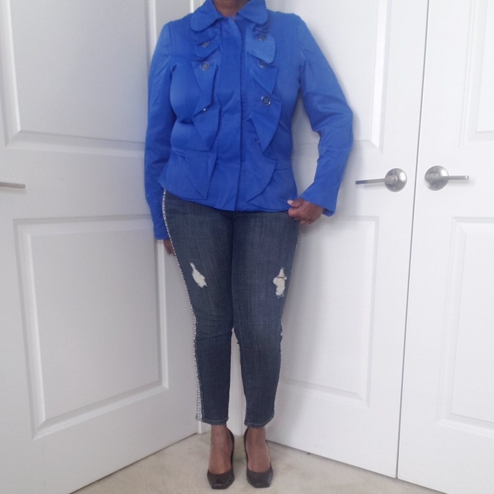 Blue Ruffled Satiny Finish Jacket - Picture 2 of 14